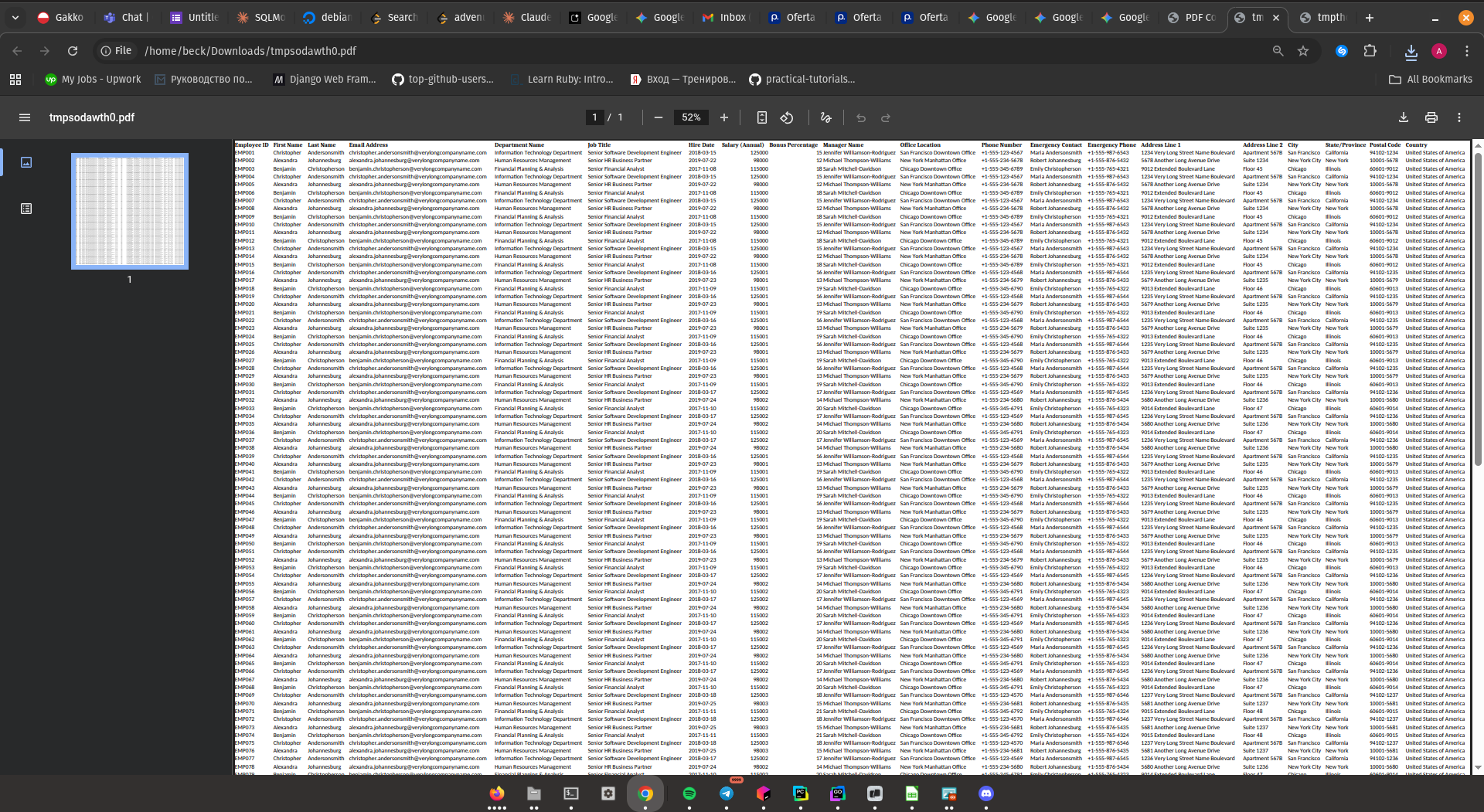 All data on a single page