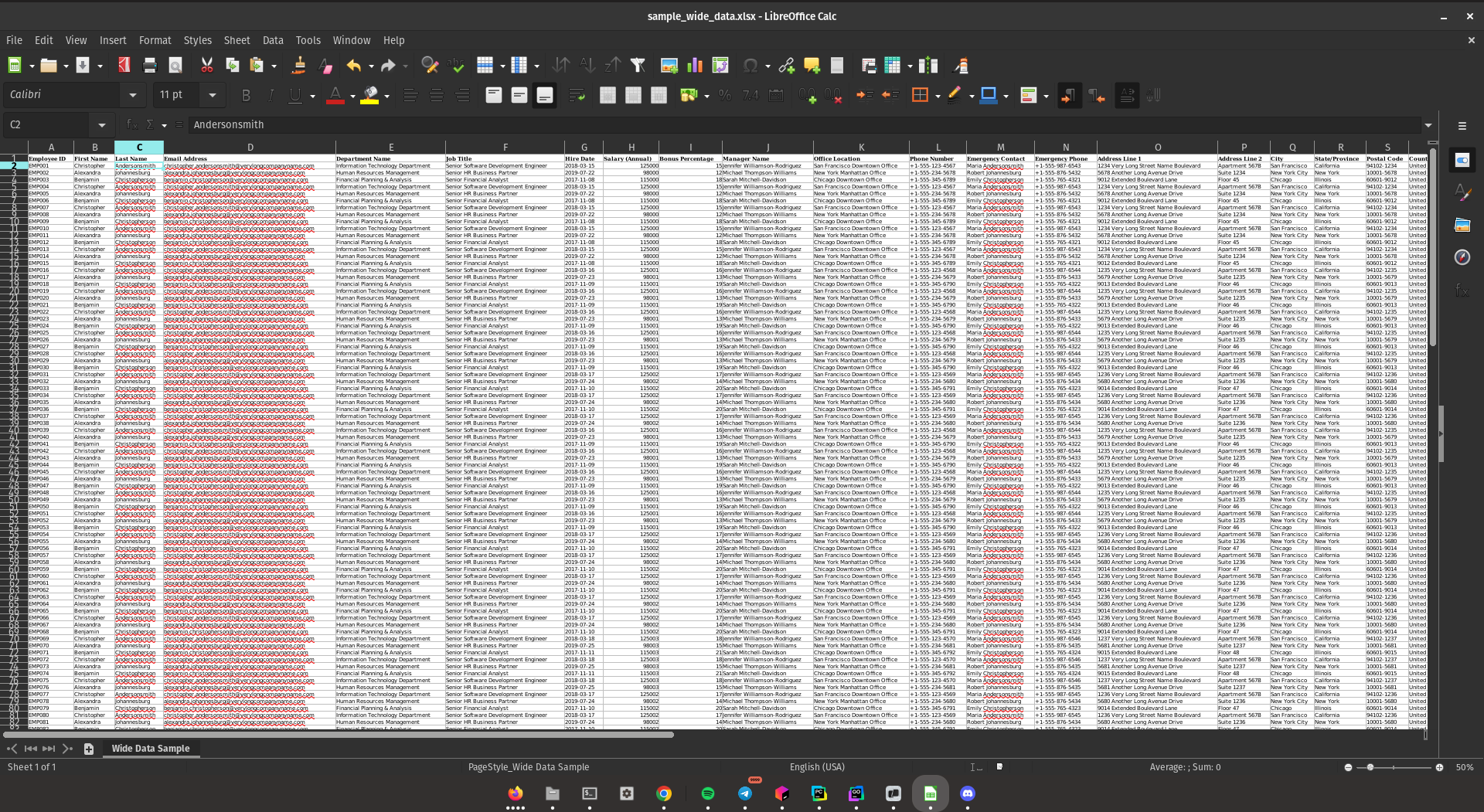 Wide Excel table with many columns
