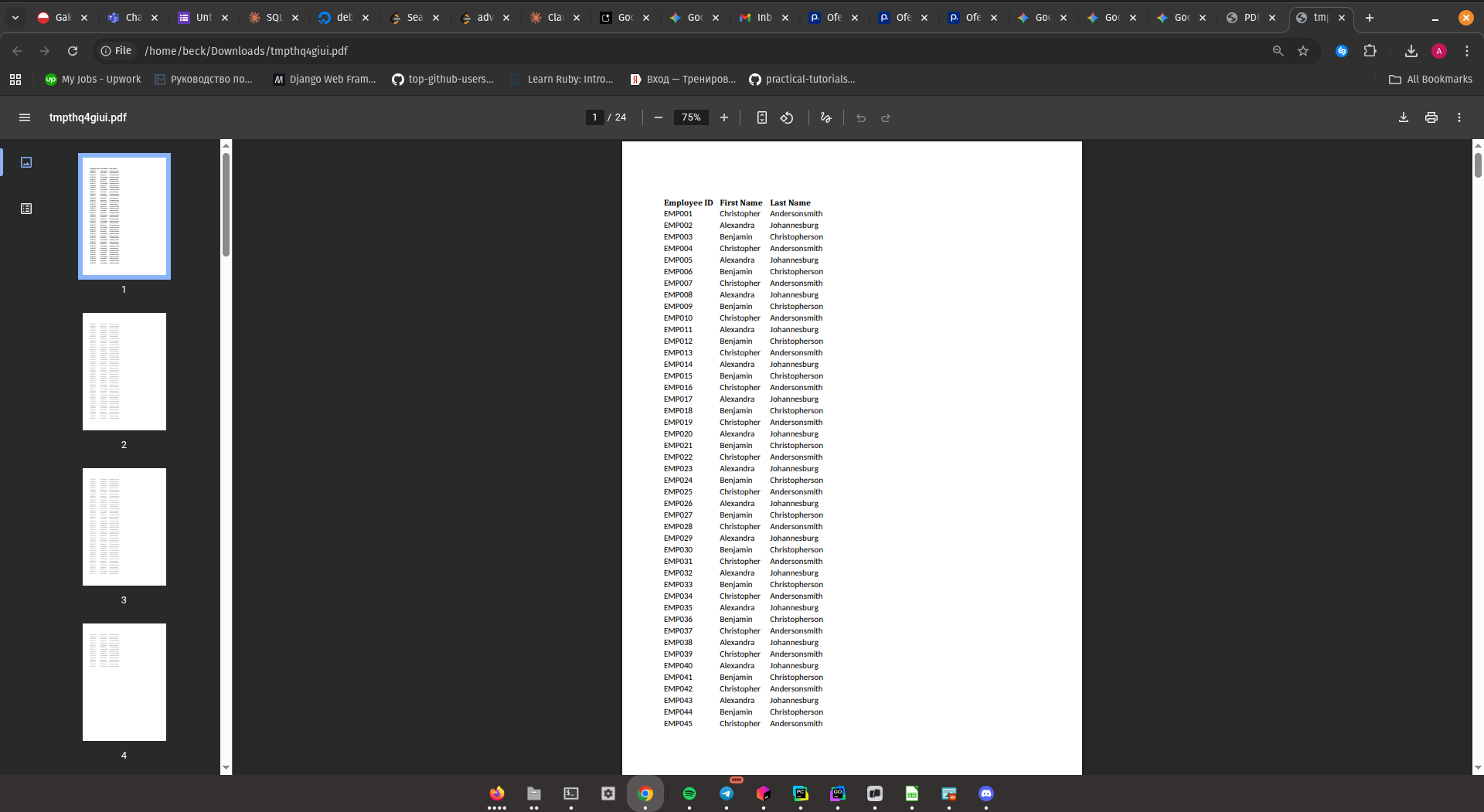 Table split across multiple pages